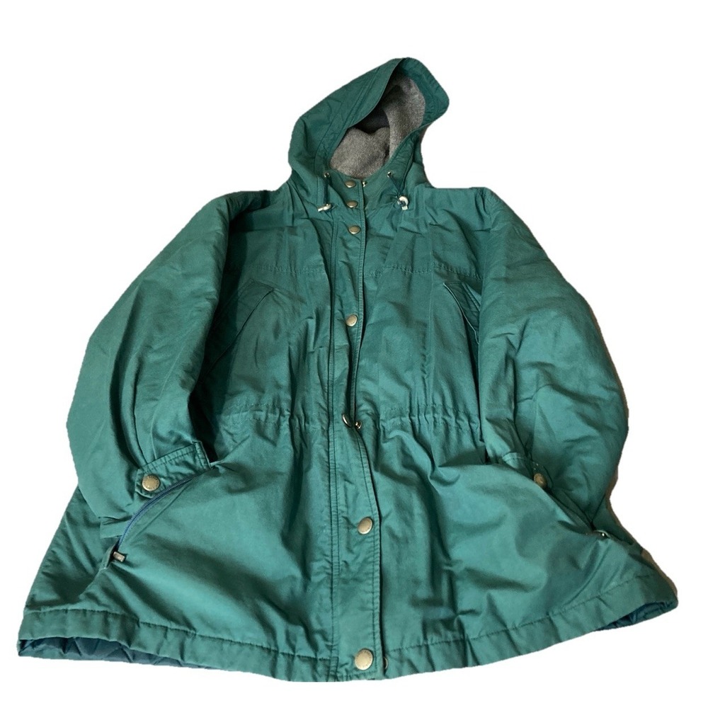 Eddie Bauer XL Tall Teal Hooded PolarTec Fleece Lined Jacket Coat Vintage